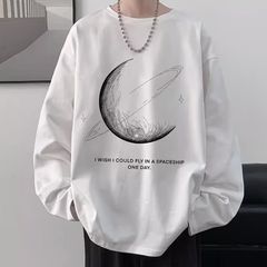 メンズロンTトップス月（ホワイト/Lサイズ・XLサイズ・2XLサイズ）春秋レトロロゴ長袖Ｔシャツ洋服