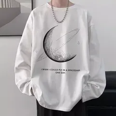 メンズロンTトップス月（ホワイト/ブラック/Mサイズ・Lサイズ・XLサイズ・2XLサイズ）春秋レトロロゴ長袖Ｔシャツ洋服