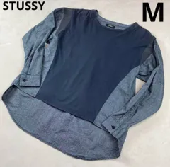 美品　STUSSY　ステューシー　素材切替　シャツ　前後差丈　Mサイズ　デニム　肩透け　長袖tシャツ　シースルー　デニム　コットン　 希少　レア　古着　レディース　前後丈　チュニック　トップス　ブラウス　ストリートのサムネイル