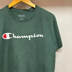 古着 L Tシャツ CHAMPION チャンピオン ビックロゴ クルーネック 緑