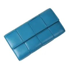 美品 BOTTEGA VENETA ボッテガヴェネタ マキシイントレチャート 二つ折り長財布 ロングウォレット ブルー レディース 古着 中古 USED