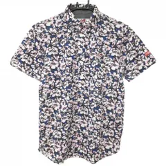 【超美品】マスターバニー 半袖ポロシャツ ブルー×ピンク 花柄 メンズ 3(S) ゴルフウェア MASTER BUNNY EDITION