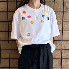 ☆2024春夏入荷☆ PATOU パトゥ JE1109990 オーガニックコットン PATOU ロゴ刺繍 Tシャツ カットソー オーバーシルエット ドロップショルダー ホワイト  レディース