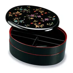 紀州塗り 9.5寸 小判オードブル 花の小道 (盛絵) 運動会 大型 弁当箱 おしゃれ 2段 お重箱 かわいい おせち 正月 花見 日本製 国産