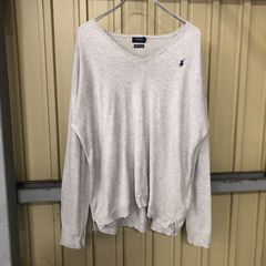 303 POLO Ralph Lauren コットンニット レディース XL グレー ポロラルフローレン ニット セーター Vネック 刺繍ロゴ 古着卸 アメリカ仕入