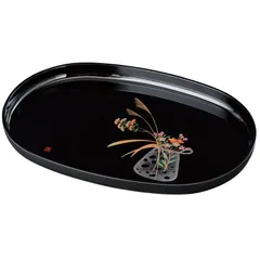 紀州塗り お盆 トレー 14寸 42cm幅 小判盆 黒 盛絵花かご 和風 和室 おしゃれ トレイ おぼん 日本製