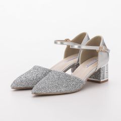 パンプス シルバー 結婚式 ストラップ チャンキーヒール 22.5 23 23.5 24 24.5 グリッター ラメ ポインテッドトゥ レディース オケージョン フォーマル haremode 3419