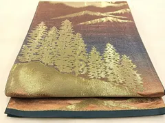 平和屋着物◎六通柄袋帯　遠山樹林シルエット　金糸　正絹　逸品　BAAU6180yc