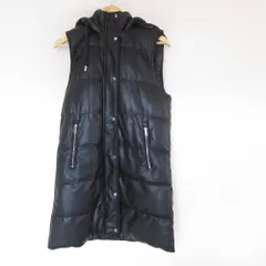 美品 ZARA ザラ フェイクレザー フーディー ロング パデッドベスト ジャケット XS ブラック レディース 古着 中古 USED