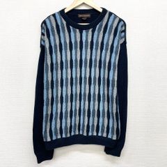 LIBERTY SWEATERS 総柄 3Dニット セーター ストライプ 長袖 L ネイビー