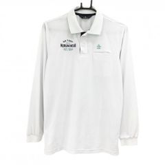 送料無料！〓マンシング〓Munsingwear ストライプ 長袖ポロシャツ LL ブルー〓新品〓 日本製 マンシングウェア Munsingwear HEAT NAVI ロゴ総柄プリント台衿付き