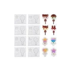 サムコス ロリポップ シリコンモールド 8個セット シャカシャカ流砂型 ハート ネコ 月 レジン シェイカーモールド シリコン モールド 鏡面 DIY 手作り キーホルダー 樹脂工芸品 アクセサリー (D) 0