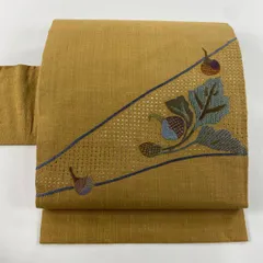 正絹 蘇州刺繍 汕頭 袋帯 未使用 美品 袋帯 未使用 フォーマル 正絹 手刺繍 蘇州刺繍 引箔地 金色地 菊