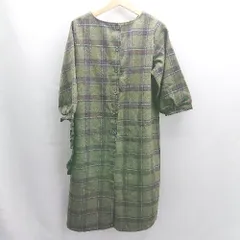 ◇ ⊇ MERLOT メルロー チェック柄 長袖 ロング ワンピース サイズ11 カーキ レディース E  【1503060019412】