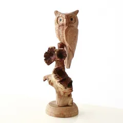 ふくろう 置物 木製 玄関 かわいい オブジェ 木彫り 鳥 天然木 フクロウ 梟 置き物 可愛い おしゃれ ナチュラル インテリア 雑貨 古木と小さな木彫の止まり木フクロウ