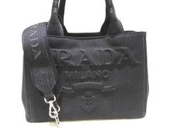 希少モデル 極美品 PRADA プラダ カナパ 2WAY ハンドバッグ エンボスロゴ ☆ 1BG439 ブラック キャンバス トートバッグ ショルダー ▼7D