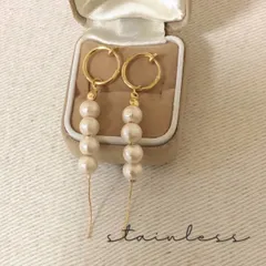 サージカルステンレス☆コットンパールフープイヤリング2way