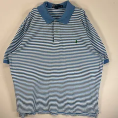 古着 90's/90年代 ポロバイラルフローレン Polo by Ralph Lauren 鹿の子 半袖 ポロシャツ ロゴ 刺繍 大きいサイズ 2ボタン 2XB BIG  水色系 ボーダー メンズ