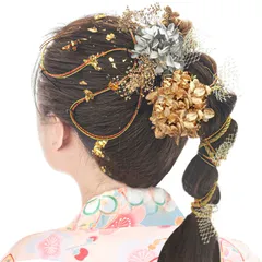 [JZOON] 髪飾り 水引 紐アレンジ ロープ ゴールド シルバー ドライフラワー プリザーブドフラワー ヘアアクセサリー 成人式前撮り 振袖 着物 和装 卒業式 結婚式 花嫁 ヘアアレンジ