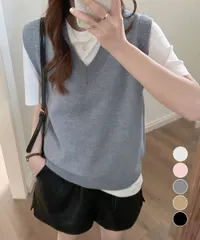 ニットベスト Vネック 重ね着 春秋冬