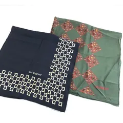 ジバンシー Givenchy スカーフ 2枚セット 絹100％ ロゴ入り ネイビー 深緑 870772のサムネイル