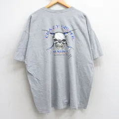 XL/古着 半袖 ビンテージ Tシャツ メンズ 00s スカル 魚 胸ポケット付き 大きいサイズ クルーネック グレー 霜降り 25aug05 中古