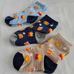【15-20㎝】【3足組】子供靴下　15-20㎝　キッズソックス男の子　ハンバーガー　ポテト　ジュース　靴下3足組　はくラボ　小学生男の子