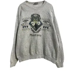 Lee プリントスウェット トレーナー L ライトグレー リー プルオーバー モンタナ オオカミ 90s USA製 古着卸 アメリカ仕入 a702-5533