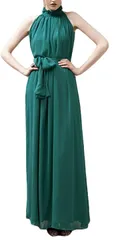 babester ベイブスター シフォン ロング ドレス パーティー 結婚式 二次会 マキシ丈 後ろリボン ウエストマーク ウエストベルト キャバクラドレス ボヘミアン( グリーン)
