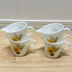 JAJ パイレックス PYREX ミルク ピッチャー 656 4点 セット まとめ イギリス製 花柄 ホワイト レトロ ビンテージ レア 希少 アンティーク 食器 AP-250702-009-MNL