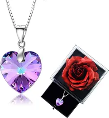 Laluna ソープフラワー ギフト バラ プレゼント 女性 収納ケース付き ネックレス レディース 赤いバラ パープルネックレス( 赤いバラ＋パープルネックレス)
