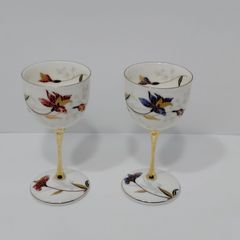 陶器　ワインカップ ペア　青藍窯　アイリスペア ワイン　花柄　金彩　酒器