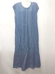 ◇ ⊂ SHIPS シップス コットン ロング丈 ノースリーブ ワンピース サイズM ブルー系 レディース E  【1507100009326】