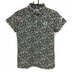 【超美品】ジャックバニー 半袖ポロシャツ ネイビー×イエロー 花柄 レディース 1(M) ゴルフウェア Jack Bunny