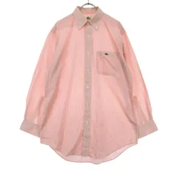 LACOSTE ラコステ ストライプ柄 長袖 ボタンダウンシャツ レッド 胸ポケット メンズ 古着