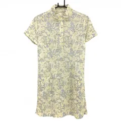 【超美品】プーマ 半袖ハイネックワンピース イエロー×グレーー 総柄 ハーフジップ レディース L ゴルフウェア PUMA