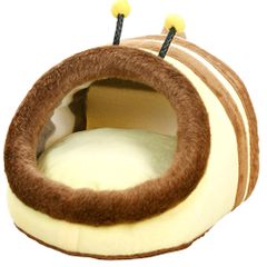 新品　ペット 幅27×高さ19×奥行29cm 小屋 家 寝床 ハウス 隠れ家 ベッド みつばち ドーム型 デグー おうちふかふか ハリネズミ ふわふわ チンチラ あったか うさぎ イエロー ブラウン フェレット 茶 モルモット 黄色 moin Lサイズ moi