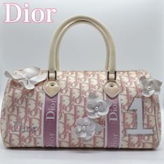 【Dior】ディオール　トロッター柄　フラワー　ハンドバッグ　ピンク