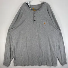古着 カーハート Carhartt 長袖Tシャツ ヘンリーネック 大きいサイズ ワンポイント ロゴ 胸ポケ 2XL  グレー 無地 メンズ