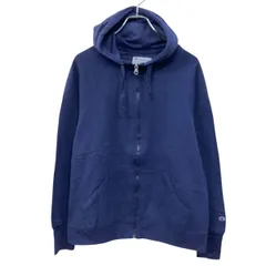 Champion ジップアップ 無地 スウェット パーカー L ネイビー チャンピオン 裏起毛 袖ワンポイントロゴ 古着卸 アメリカ仕入 a709-5609