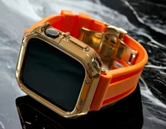 ローズゴールド&オレンジ　アップルウォッチ ラバーベルト カバー　ケース メンズ レディース 38mm 40mm 41mm 42mm 44mm 45mm　メンズ レディース Apple Watch スポーツバンド