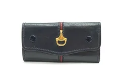 オールド グッチ ヴィンテージ 4連 キーケース キーホルダー ホースビット Unisex レザー 紺 ネイビー GUCCI 3303k