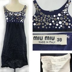 イタリア製MIUMIU【ミュウミュウ】 ミラー装飾/薄手/春夏ワンピース 【size:38/膝丈/ネイビー/ビジュー/navy】レディース/dress◆BJ010-d
