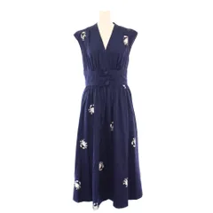 ケイトスペード KATE SPADE Snappy Poplin Bow Dress スナッピーポプリンボウドレス フレアワンピース ミモレ ロング ノースリーブ Vネック ストレッチ 0 紺 ネイビー NJM00195 /BB