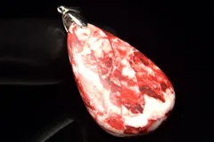 【１点物】シルバー925◇希少レア シナバー辰砂　34x23mm　ドロップ ペンダントトップ パワーストーン 天然石 _PC5635