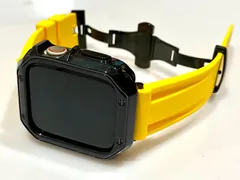ブラックイエロー＠カスタム セット アップルウォッチバンド ラバーベルト Apple Watch カバー ケース メンズ レディース 38mm 40mm 41mm 42mm 44mm 45mm46mm49mm ウルトラ　ultra