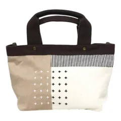 ☆ ダークブラウン ☆ パッチワーク刺し子風トートバッグ Lafiel ラフィール トートバッグ トートバック トート 手提げ ミニトート バッグ バック 軽量 軽い やわらかい 柔らかい 仕切り 帆布 コットン マチ パッチワーク 刺繍 丈夫 ポケット