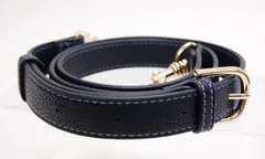 シュリンク合皮の2.3cm幅ショルダーストラップ ゴール金具 男女兼用 きれいめバッグにも合わせやすい(ブラック（ステッチ：グレー）)