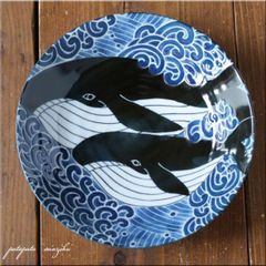 プレート 皿 美濃焼 白波くじら 7寸深皿 プレート くじら 21.7cm 中皿 大皿 磁器 陶器 クジラ