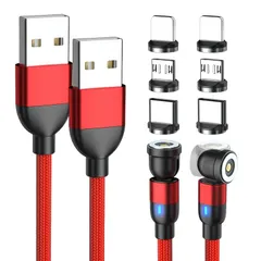 【新着商品】マグネット 充電ケーブル 540°回転 USBケーブル 3in1【2本・1m+3m+12個端子】LED付き マグネット式 着脱式 防塵 磁石 USB-C Type-C Micro-USB コネクター 全機種対応 Android タイプC スマホ 1
